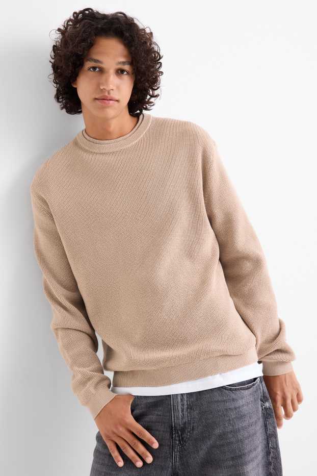 Men - Jumper - textured - beige