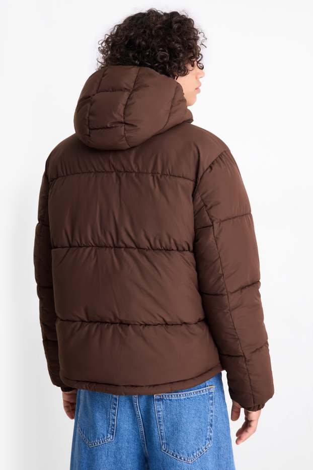 Herren - Steppjacke mit Kapuze - dunkelbraun
