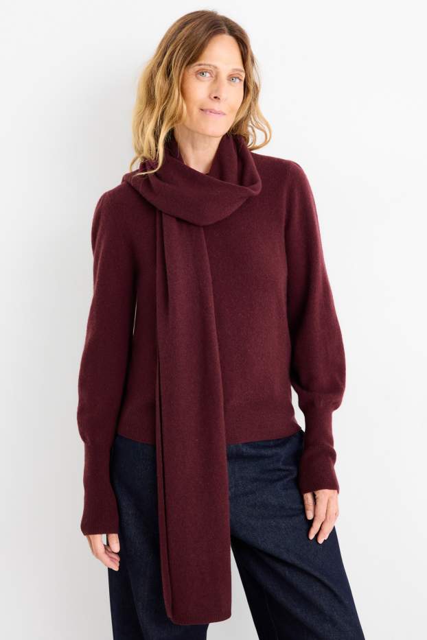 Damen - Set - Pullover und Schal mit Kaschmir-Anteil - Woll-Mix - bordeaux