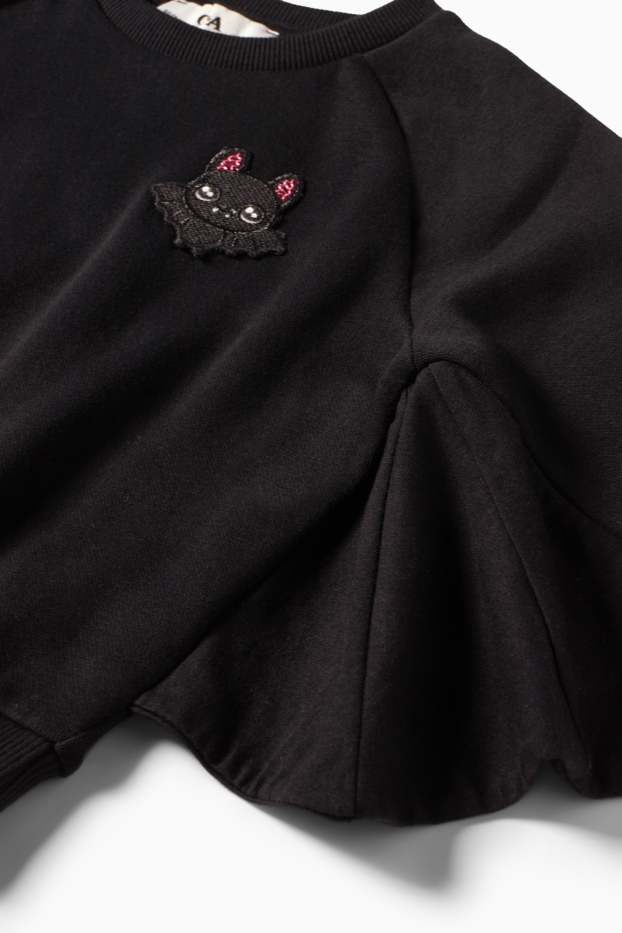 Kinder Mädchen - Fledermaus - Halloween-Sweatshirt - schwarz