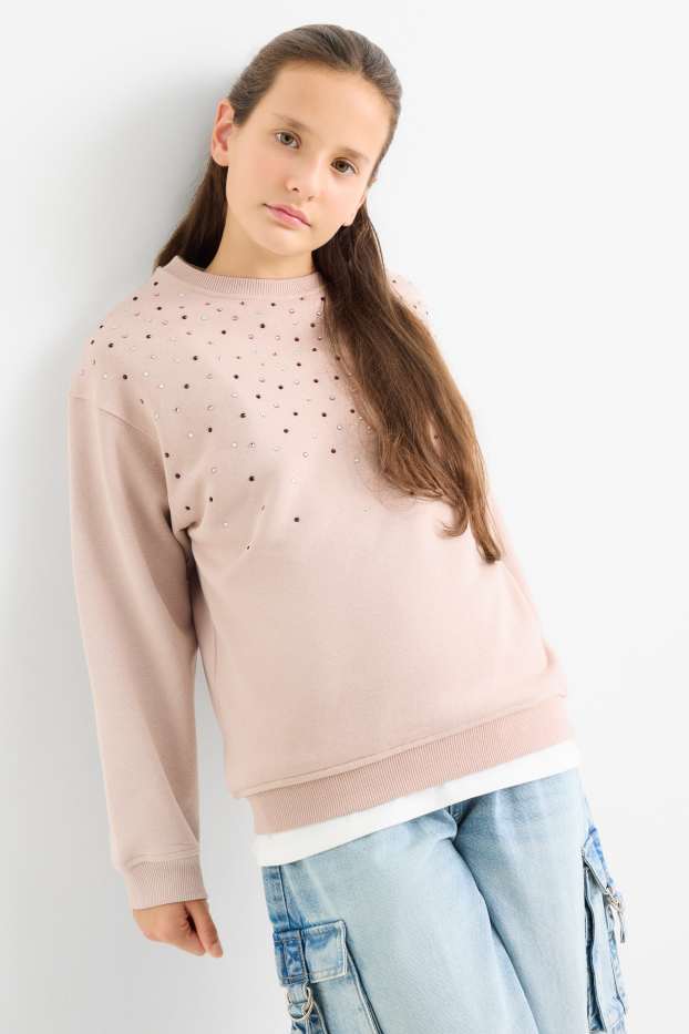 Enfants filles - Sweat orné de pierres de strass - rose