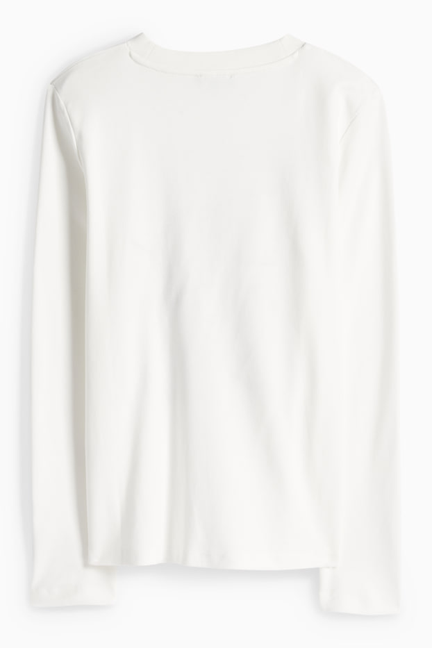 Dámské - Tričko s dlouhým rukávem se štrasovými kamínky - regular fit - bílá