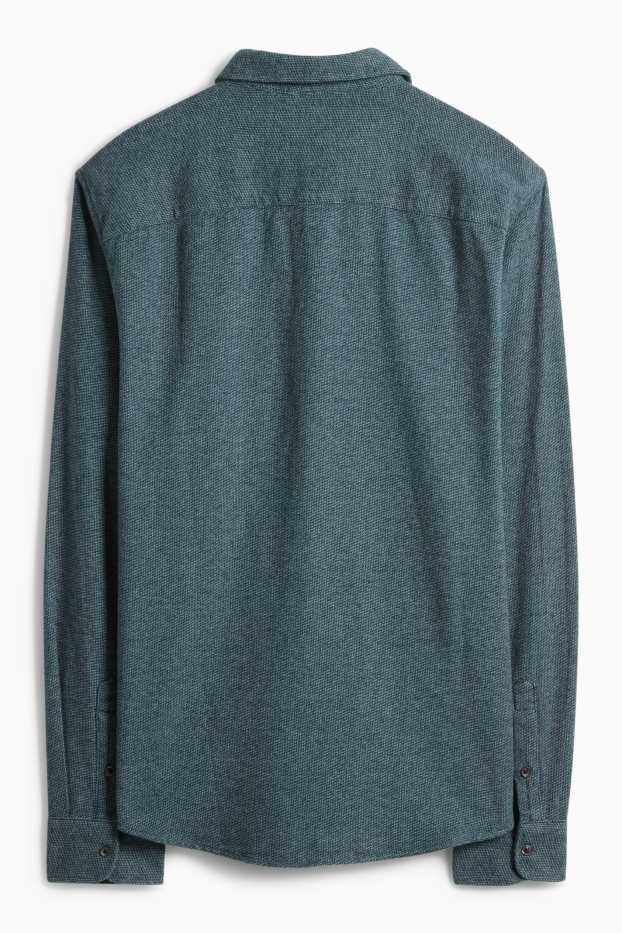 Pánské - Flanelová košile - regular fit - kent - tmavozelená