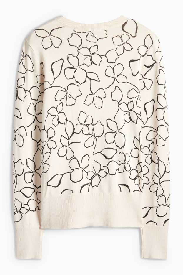 Dámské - Svetr - s květinovým vzorem - světle béžová