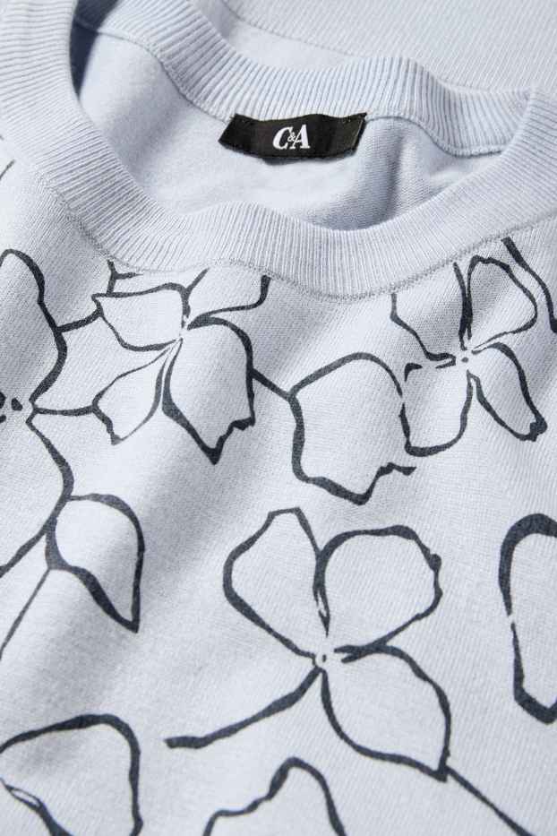 Dámské - Svetr - s květinovým vzorem - světle modrá