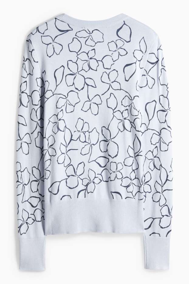 Dámské - Svetr - s květinovým vzorem - světle modrá