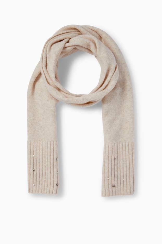 Women - Scarf with rhinestones - beige-melange