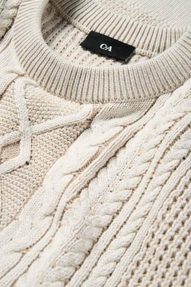 Herren - Pullover - Zopfmuster - hellbeige