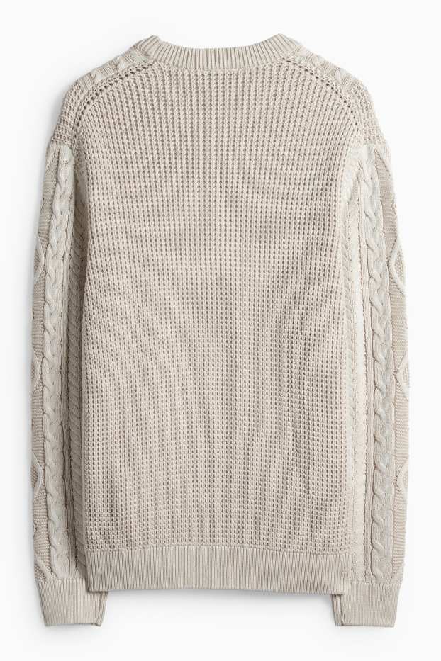 Herren - Pullover - Zopfmuster - hellbeige