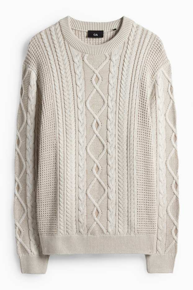 Herren - Pullover - Zopfmuster - hellbeige