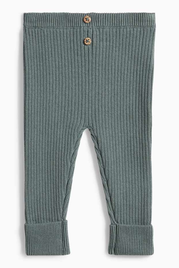 Unisex - Pletené legíny pro miminka - žebrované - zelená