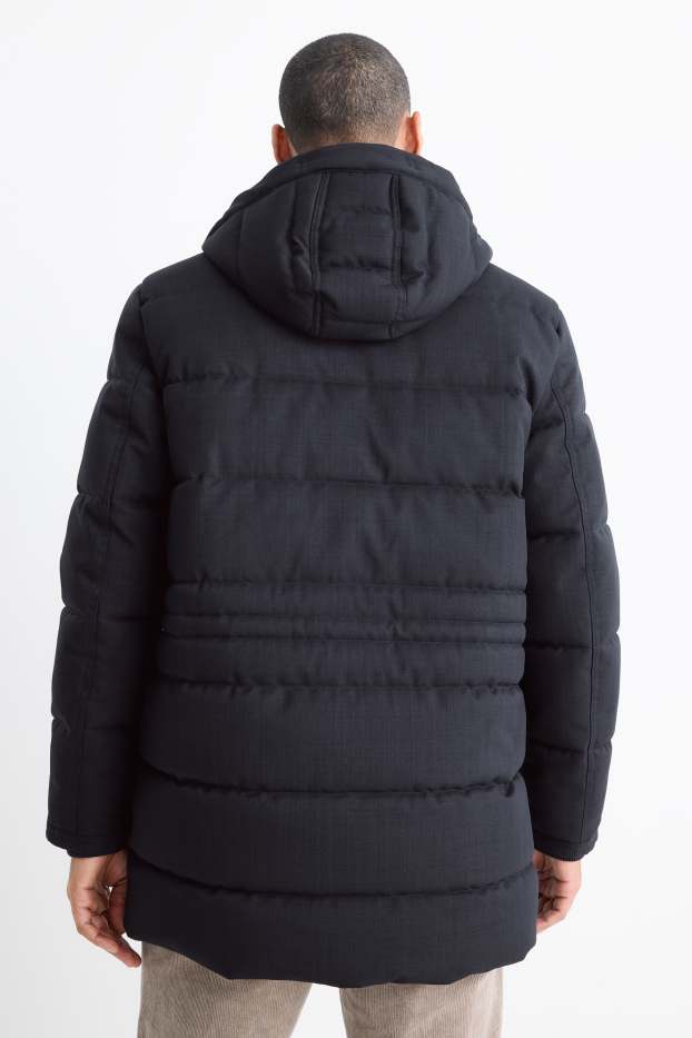 Men - Quilted parka with hood - water-repellent - dark blue