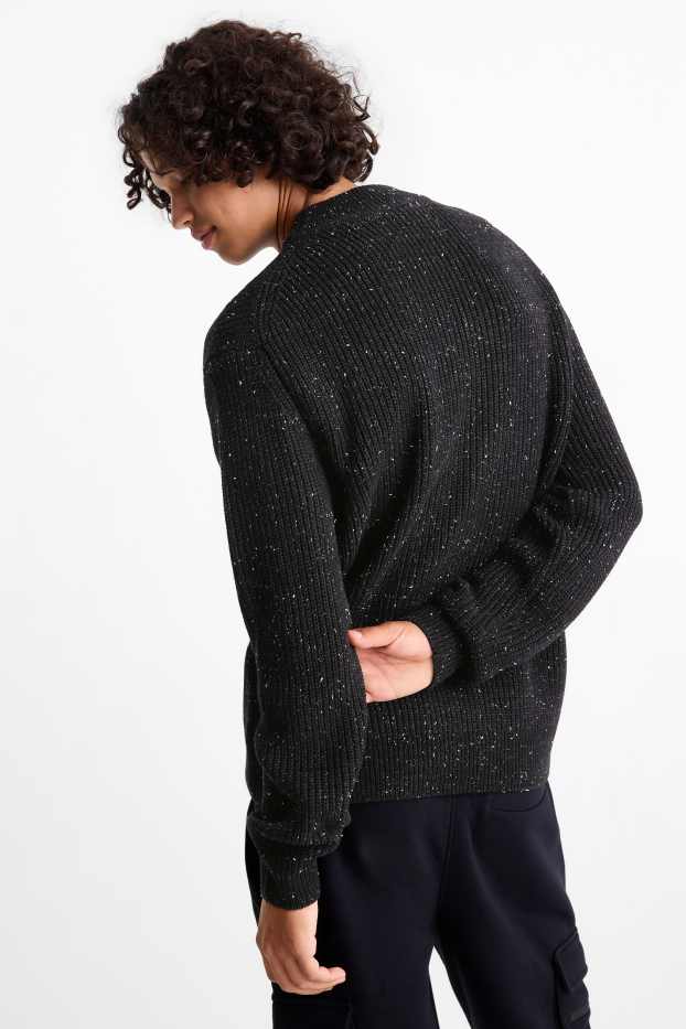 Herren - Pullover - gerippt - schwarz