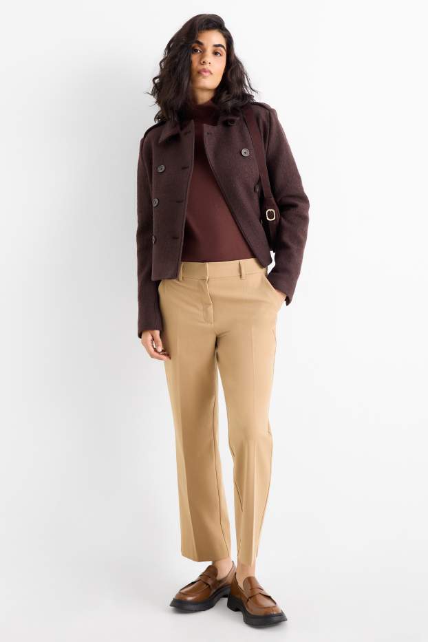 Femei - Pantaloni de stofă - talie medie - straight fit - bej