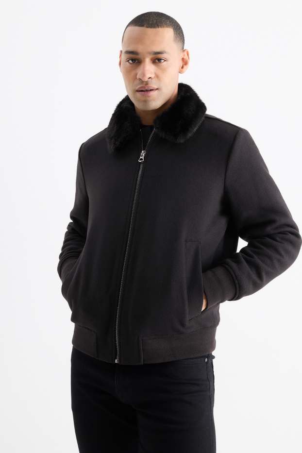 Uomo - Giacca con riporto di ecopelliccia - nero