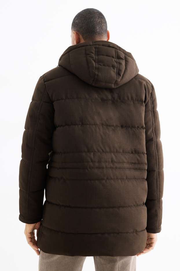 Heren - Parka met stiksels en met capuchon - waterafstotend - donkerbruin