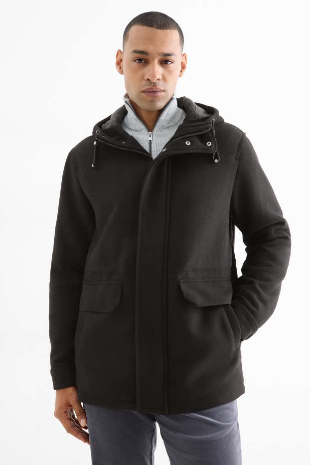 Uomo - Parka con cappuccio - foderato - nero