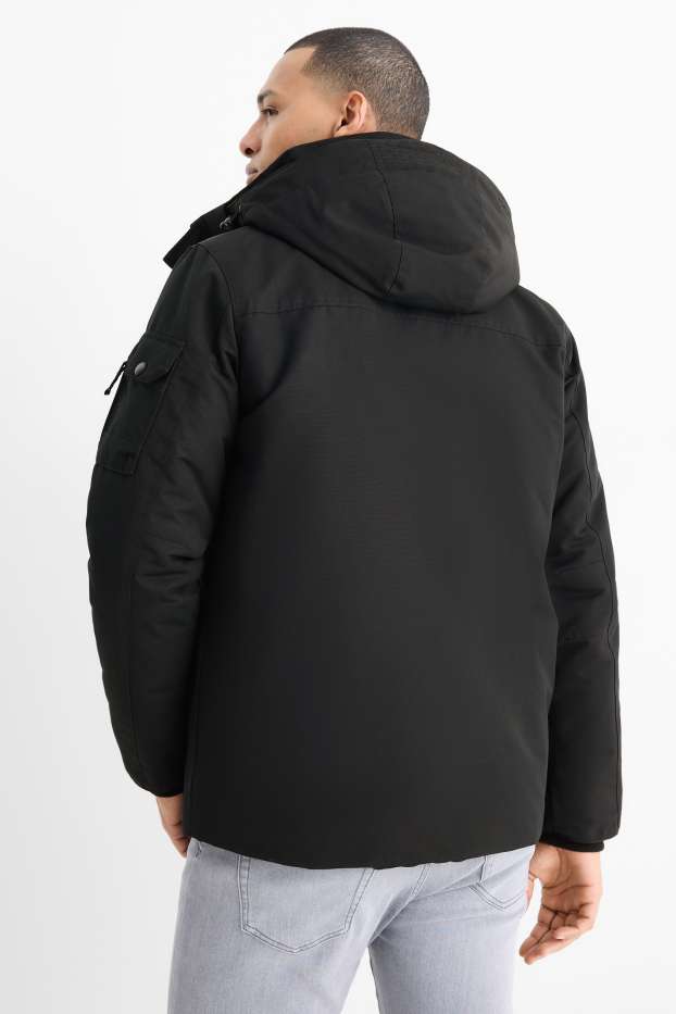 Herren - Jacke mit Kapuze - gefüttert - wasserabweisend - schwarz