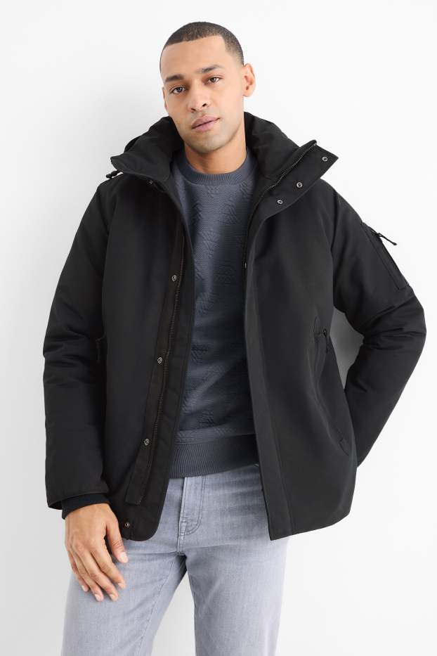 Herren - Jacke mit Kapuze - gefüttert - wasserabweisend - schwarz