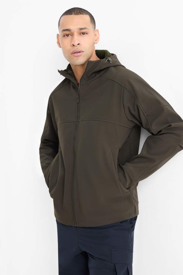 Herren - Softshelljacke mit Kapuze - wasserabweisend - dunkelgrün