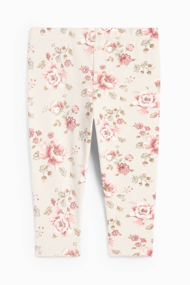 Baby Mädchen - Baby-Thermoleggings - geblümt - hellbeige