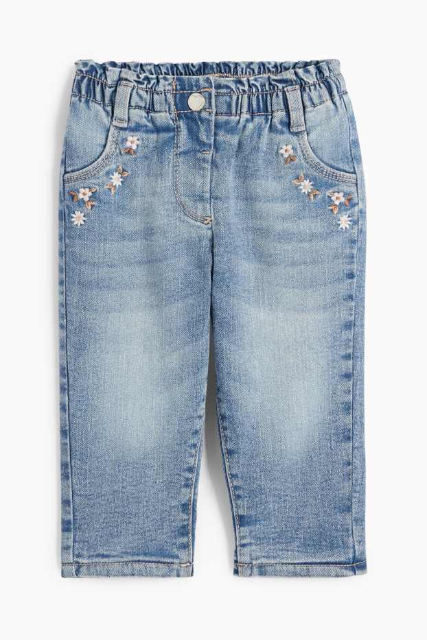 Baby Mädchen - Blümchen - Baby-Jeans - Thermojeans - helljeansblau
