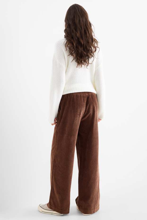 Damen - Cordhose - Mid Waist - Wide Leg - dunkelbraun