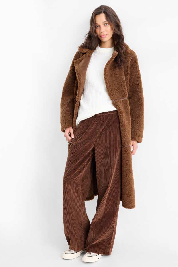 Dona - Pantalons de pana - mid waist - wide leg - marró fosc