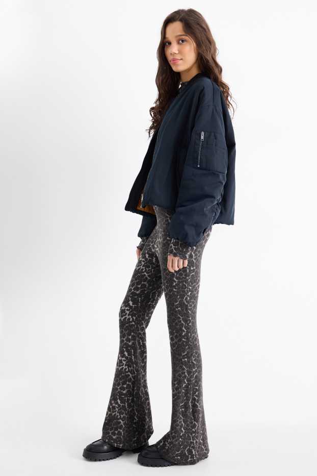 Donna - Leggings svasati - stampa leopardata - grigio scuro