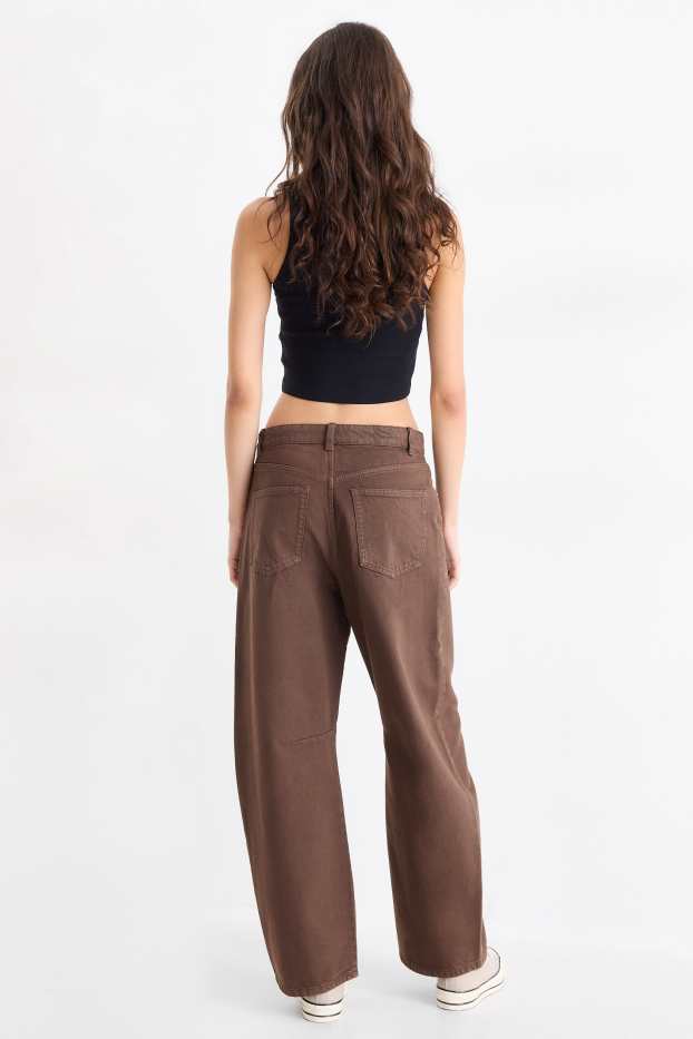 Dámské - Balloon jeans - mid waist - hnědá