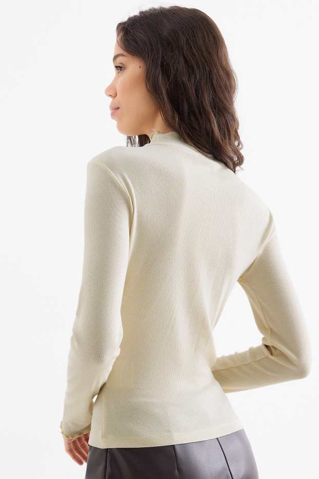 Women - Long sleeve top - slim fit - ribbed - creme