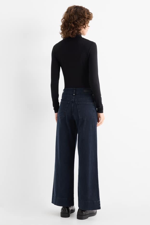 Women - Wide leg jeans - high waist - denim-dark blue