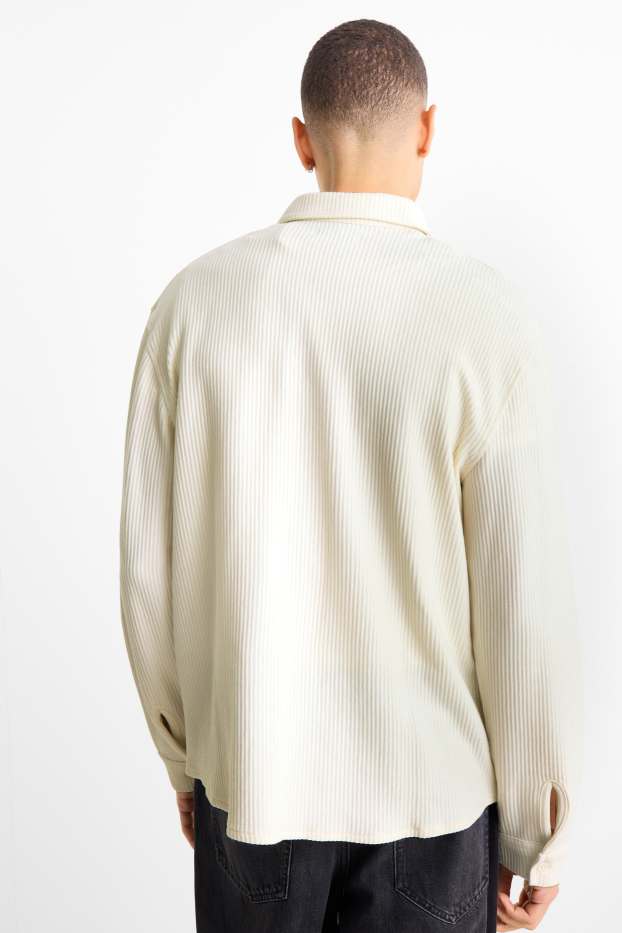 Hommes - Chemise - relaxed fit - col kent - finition côtelée - blanc