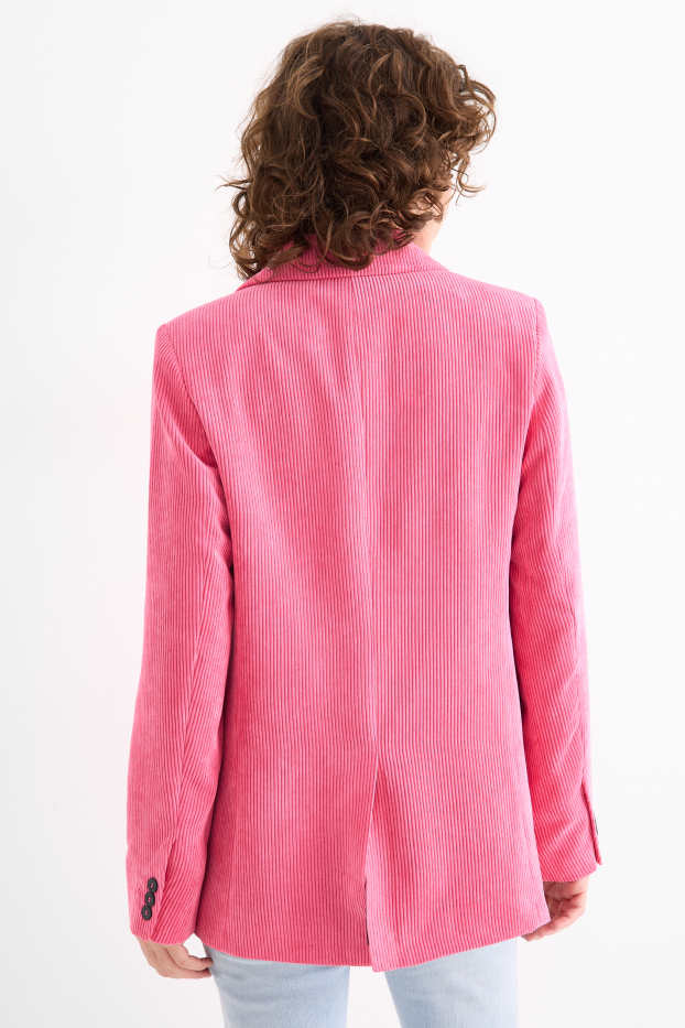 Dames - Lange blazer van corduroy - regular fit - fuchsiarood