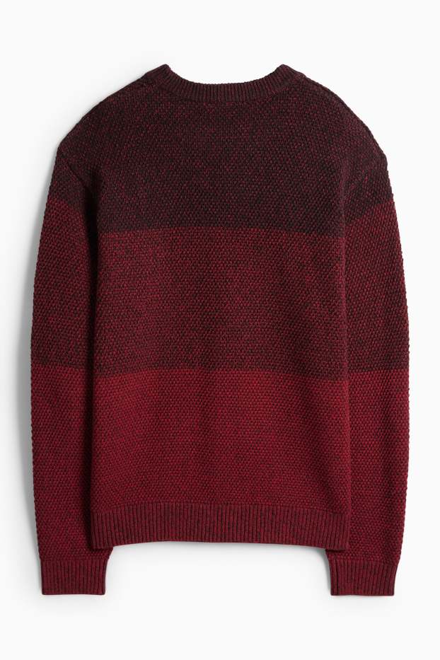 Men - Jumper - striped - textured - dark red / black