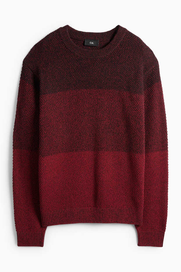 Men - Jumper - striped - textured - dark red / black