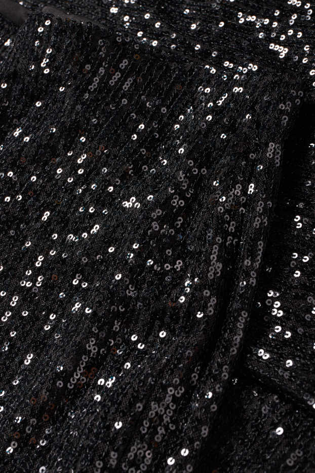 Donna - Pantaloni in paillettes - vita alta - flared - nero
