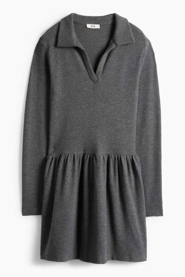 Women - A-line dress - ribbed - dark gray