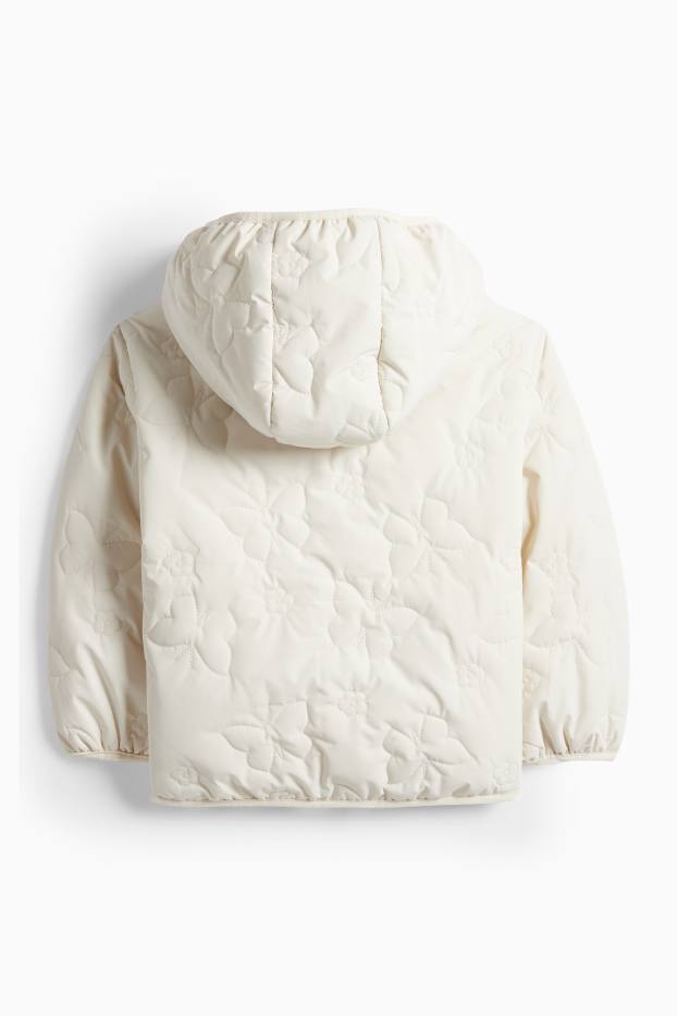 Děti - dívky - Motýli - prošívaná bunda s kapucí - z vodoodpudivého materiálu - krémově bílá