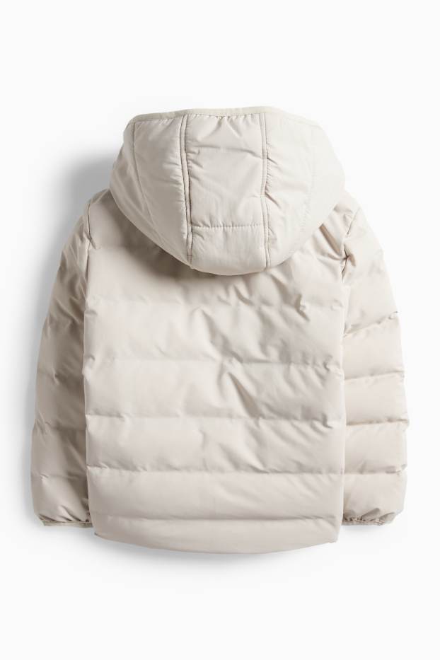 Děti - chlapci - Prošívaná bunda s kapucí - z vodoodpudivého materiálu - světle šedá