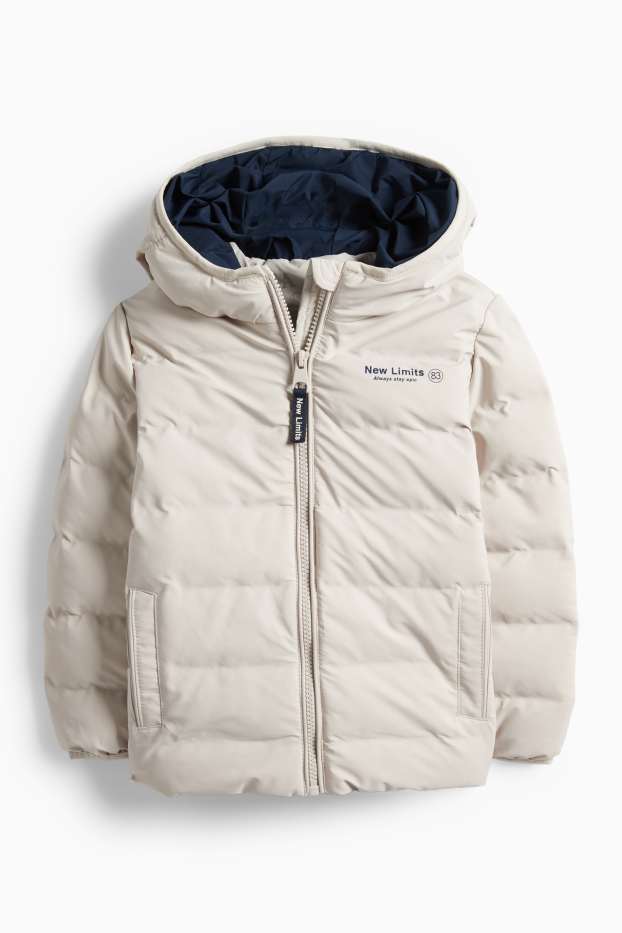 Děti - chlapci - Prošívaná bunda s kapucí - z vodoodpudivého materiálu - světle šedá