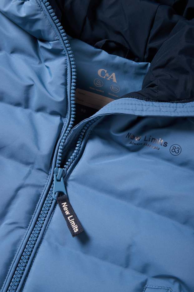 Děti - chlapci - Prošívaná bunda s kapucí - z vodoodpudivého materiálu - modrá