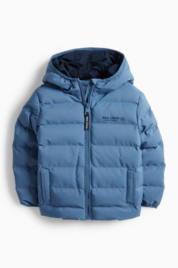 Děti - chlapci - Prošívaná bunda s kapucí - z vodoodpudivého materiálu - modrá