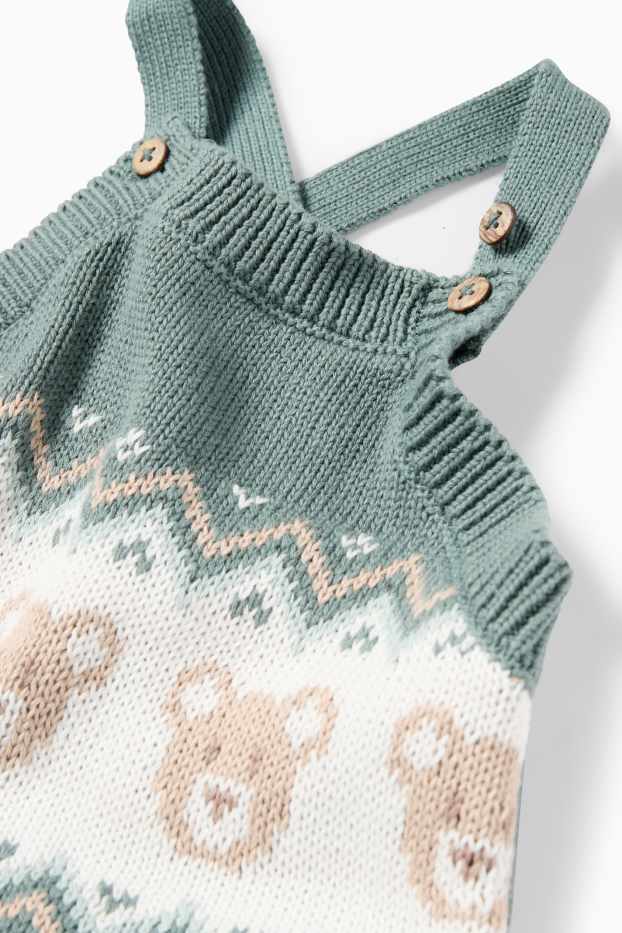 Unisex - Bärchen - Baby-Strick-Latzhose - dunkelgrün