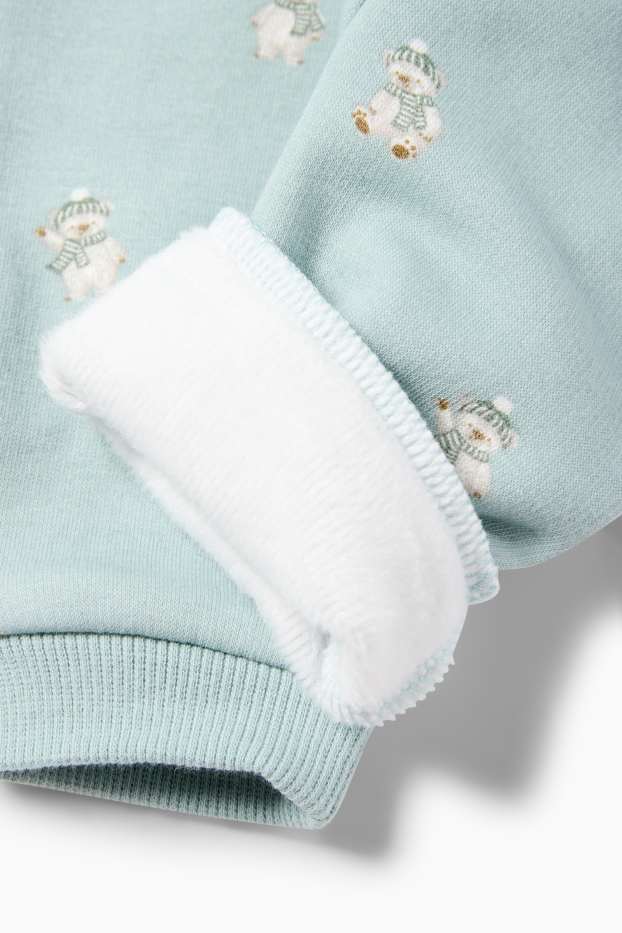 Unisex - Lední medvědi - teplákové kalhoty pro miminka - s plyšovou vnitřní stranou - světle tyrkysová