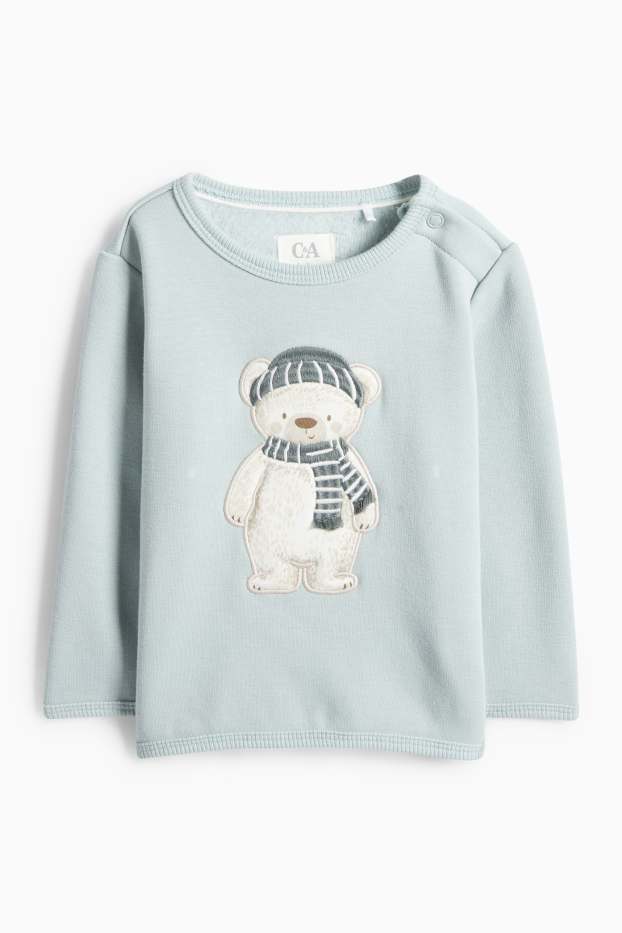 Unisex - IJsbeer - babysweatshirt - met pluche gevoerd - lichtturquoise