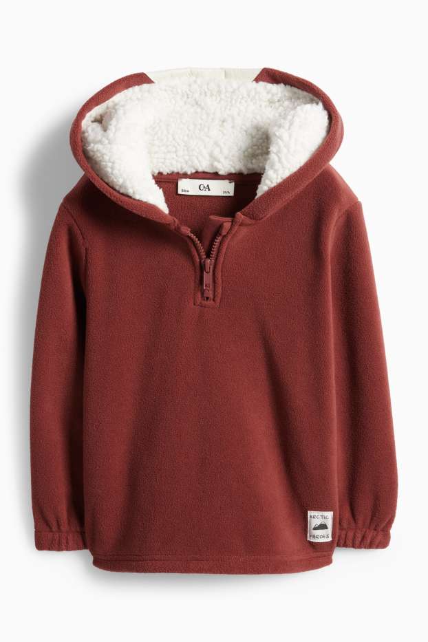 Děti - chlapci - Liška - fleecová mikina s kapucí - hnědá