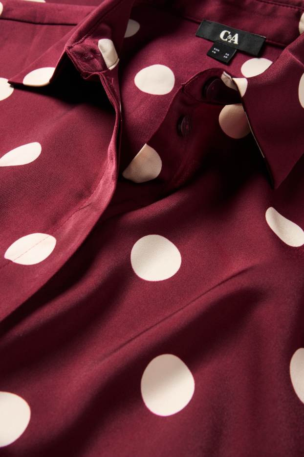 Women - Satin blouse - polka dot - bordeaux