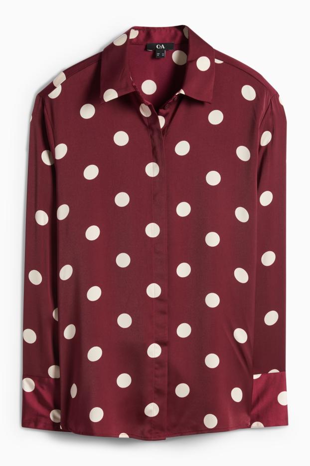 Women - Satin blouse - polka dot - bordeaux