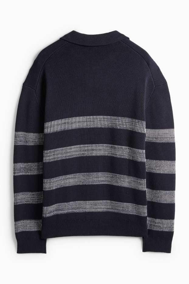Pánské - Svetr - pruhovaný - tmavomodrá